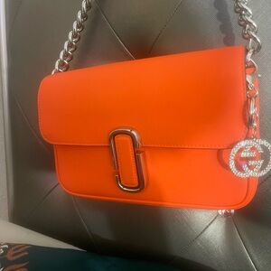 Marc Jacob orange bag with sliver chain pro-owned key chain bundle & dust Bag